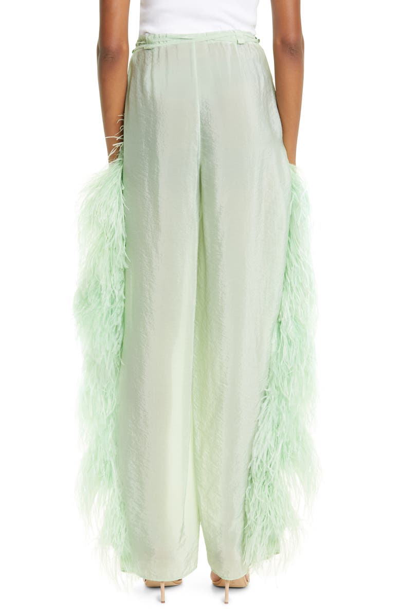 LAPOINTE Ostrich Feather Trim Textured Sheer Cupro Blend Pants, Alternate, color,