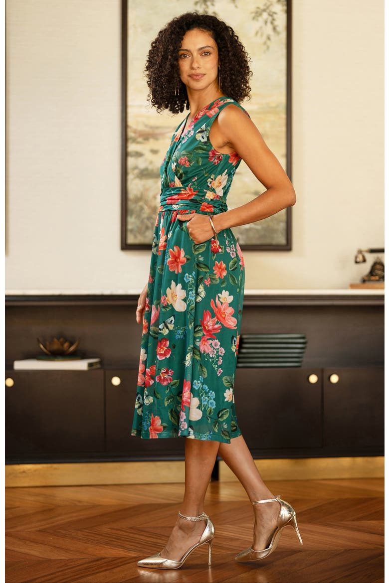 Floral Print Mesh Stretch Midi Dress, Alternate, color, Green
