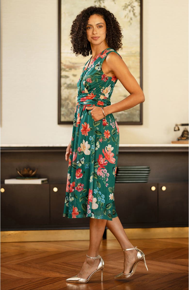 Yumi Floral Print Mesh Stretch Midi Dress, Alternate, color, Green