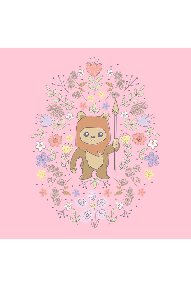 Girl's Star Wars Ewok Spring Flowers  Graphic T-Shirt, Alternate, color, Light Pink