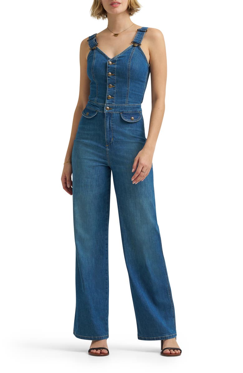 Lee Cutout Denim Jumpsuit, Main, color, Blue Arrow