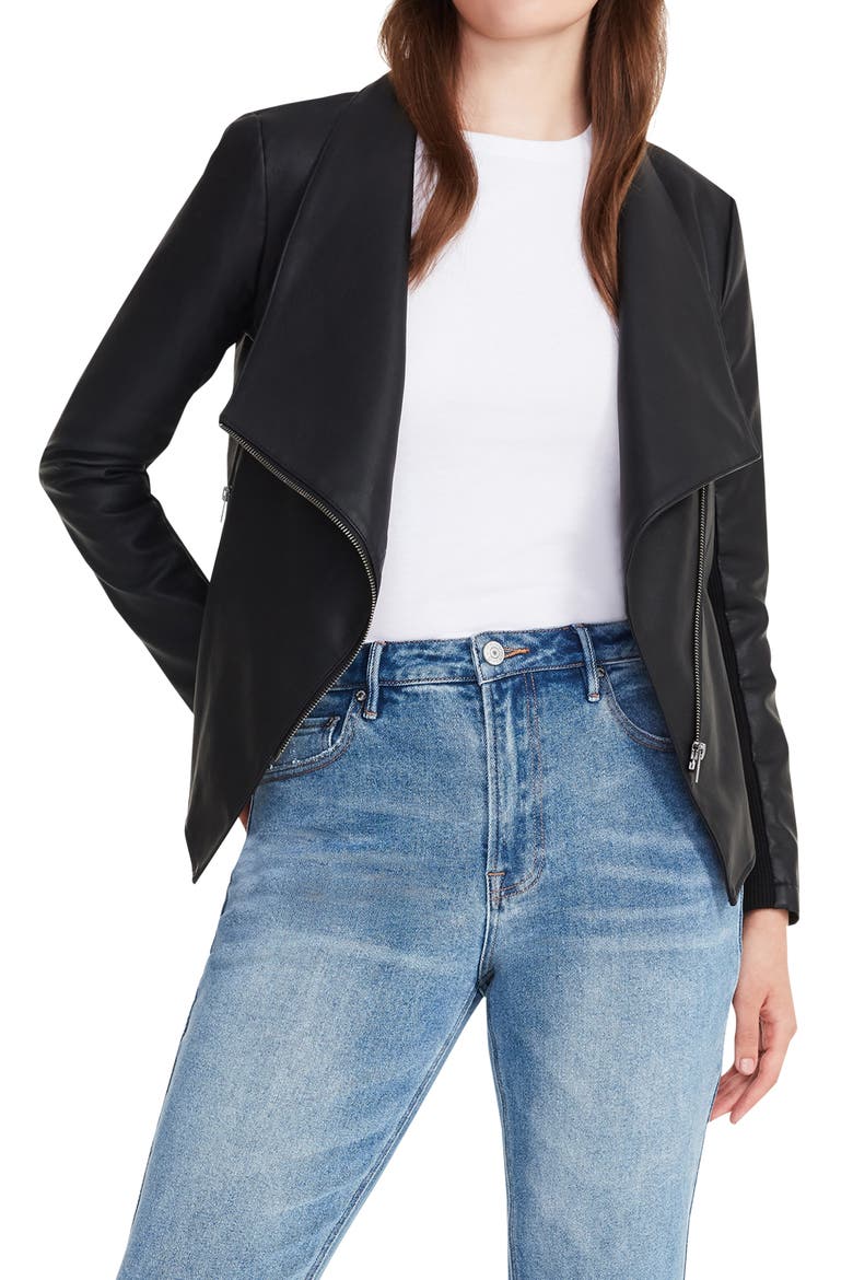 Gabrielle Faux Leather Jacket, Alternate, color, BLACK