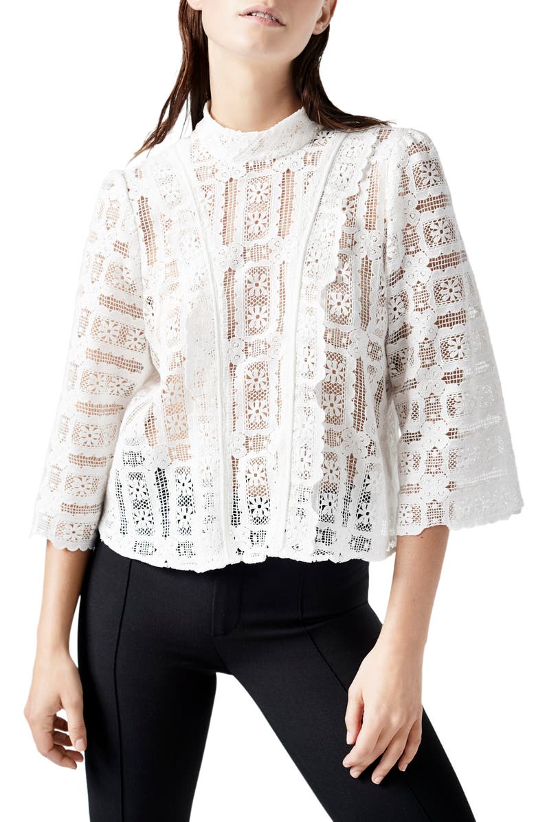 Smythe Scallop Crochet Cotton Top, Main, color, White