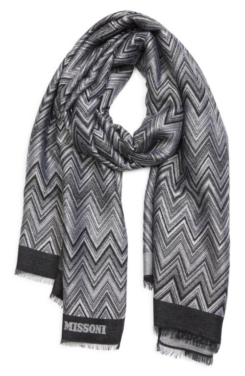 Missoni Zigzag Fringe Scarf In Gray