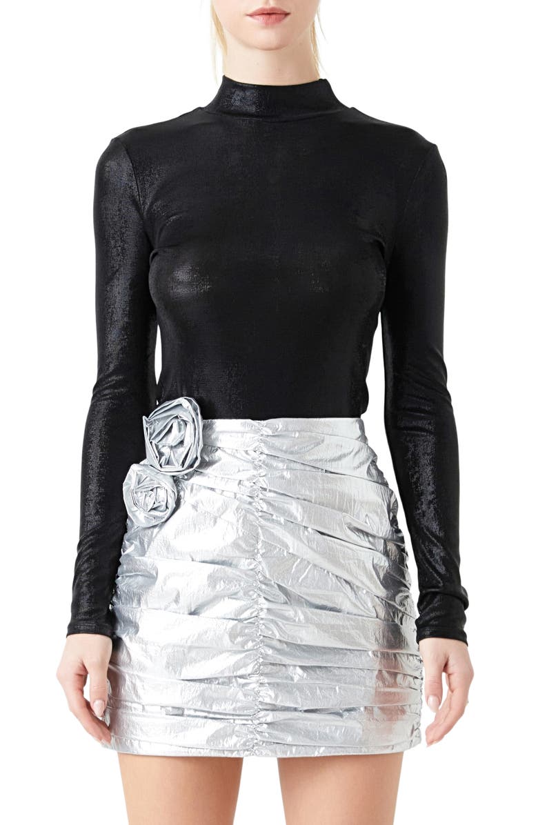 Grey Lab Shiny Mock Neck Top, Main, color,