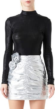 Grey Lab Shiny Mock Neck Top