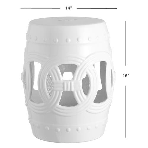 Jonathan Y Lucky Coins 16" Chinese Ceramic Drum Garden Stool In White
