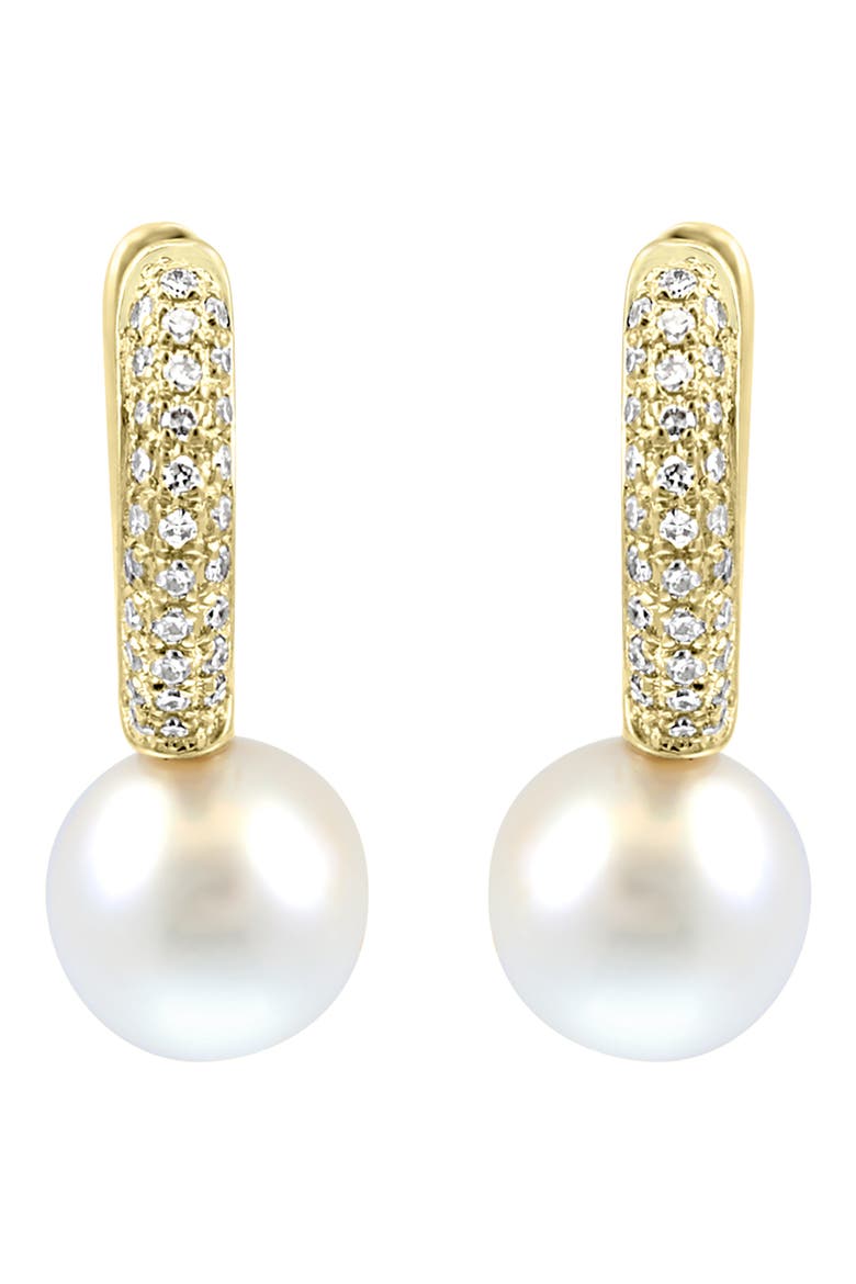 Pavé Diamond Pearl Drop Huggie Hoop Earrings, Alternate, color, WHITE