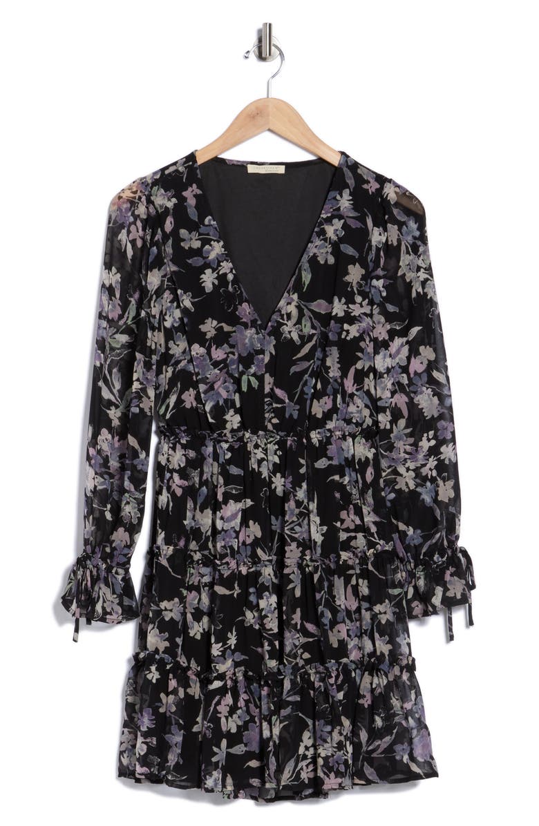 Lovestitch Flora Long Sleeve Tiered Fit & Flare Dress, Alternate, color, Black/ Lavender