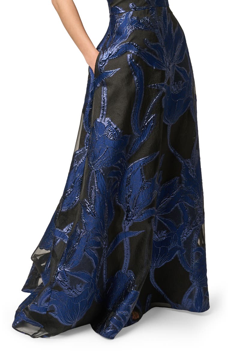 Halter Organza Jacquard Gown, Alternate, color, NAVY/ BLACK