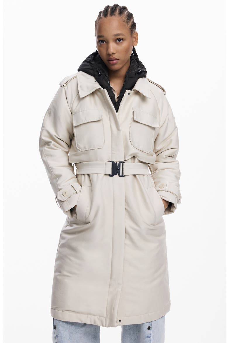 Belted Trench Coat with Removable Hooded Bib, Alternate, color, BEIGE