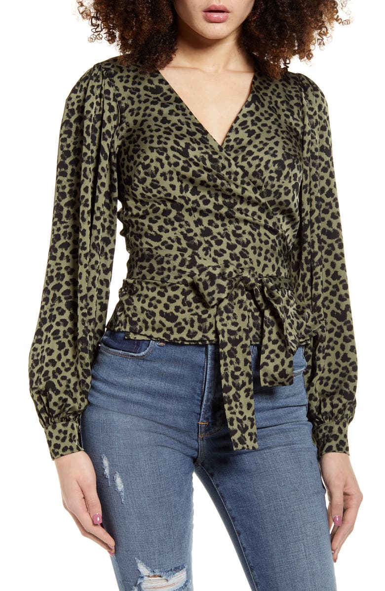 Good American Long Sleeve Wrap Top, Main, color, 