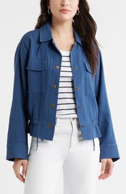Caslon® Cotton Gauze Utility Jacket