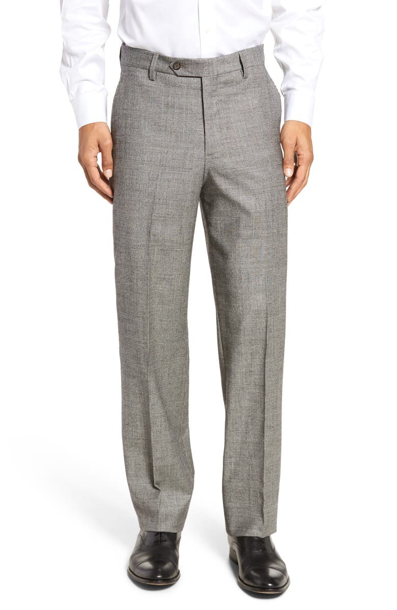 Berle Touch Finish Flat Front Plaid Classic Fit Stretch Wool Dress Pants, Main, color, Black/ White