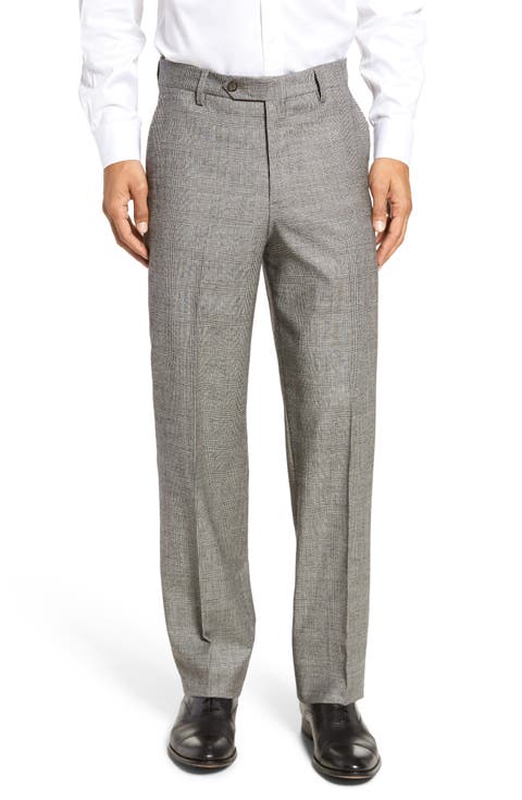 Touch Finish Flat Front Plaid Classic Fit Stretch Wool Dress Pants