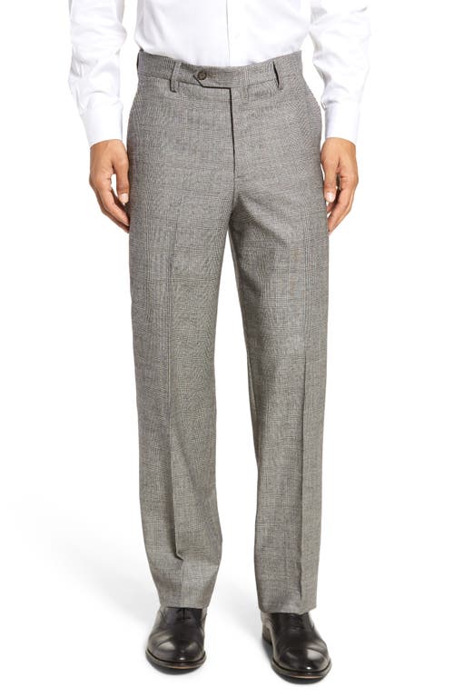 Berle Touch Finish Flat Front Plaid Classic Fit Stretch Wool Dress Pants in Black/White 
