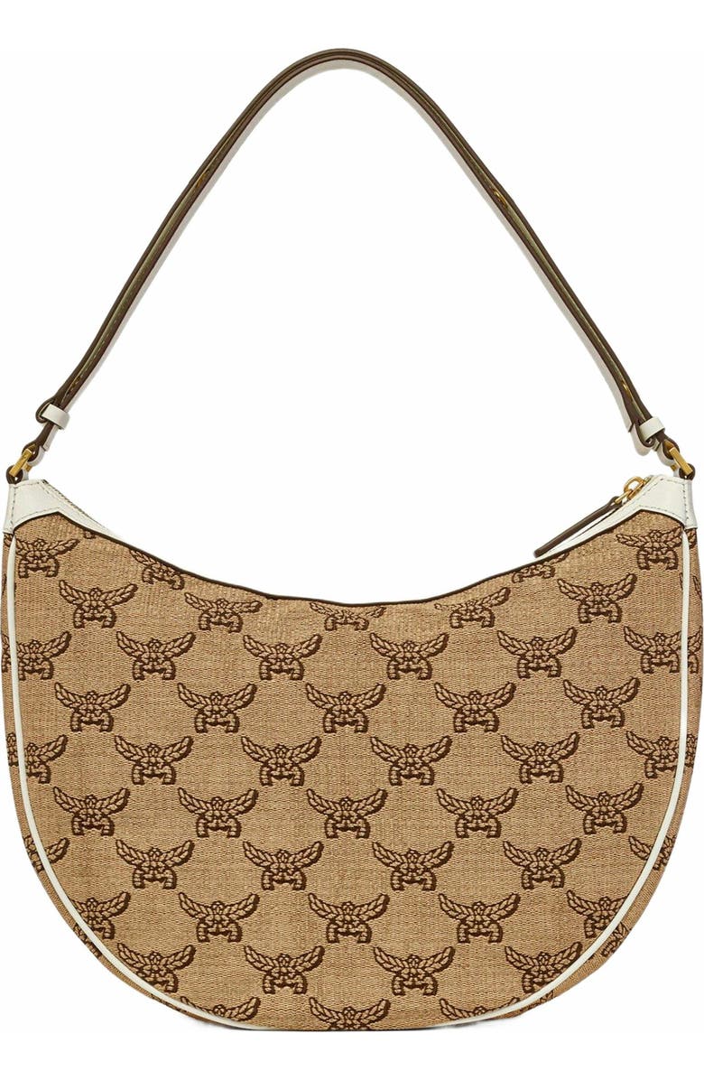MCM Himmel Ascending Moon Hobo in Lauretos Raffia Jacquard, Alternate, color, Beige