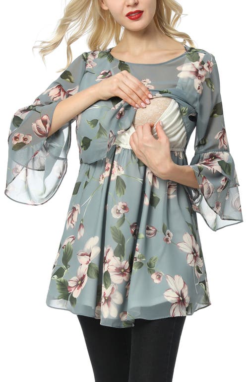 Kimi & Kai Audrey Maternity/nursing Floral Print Blouse In Multicolored