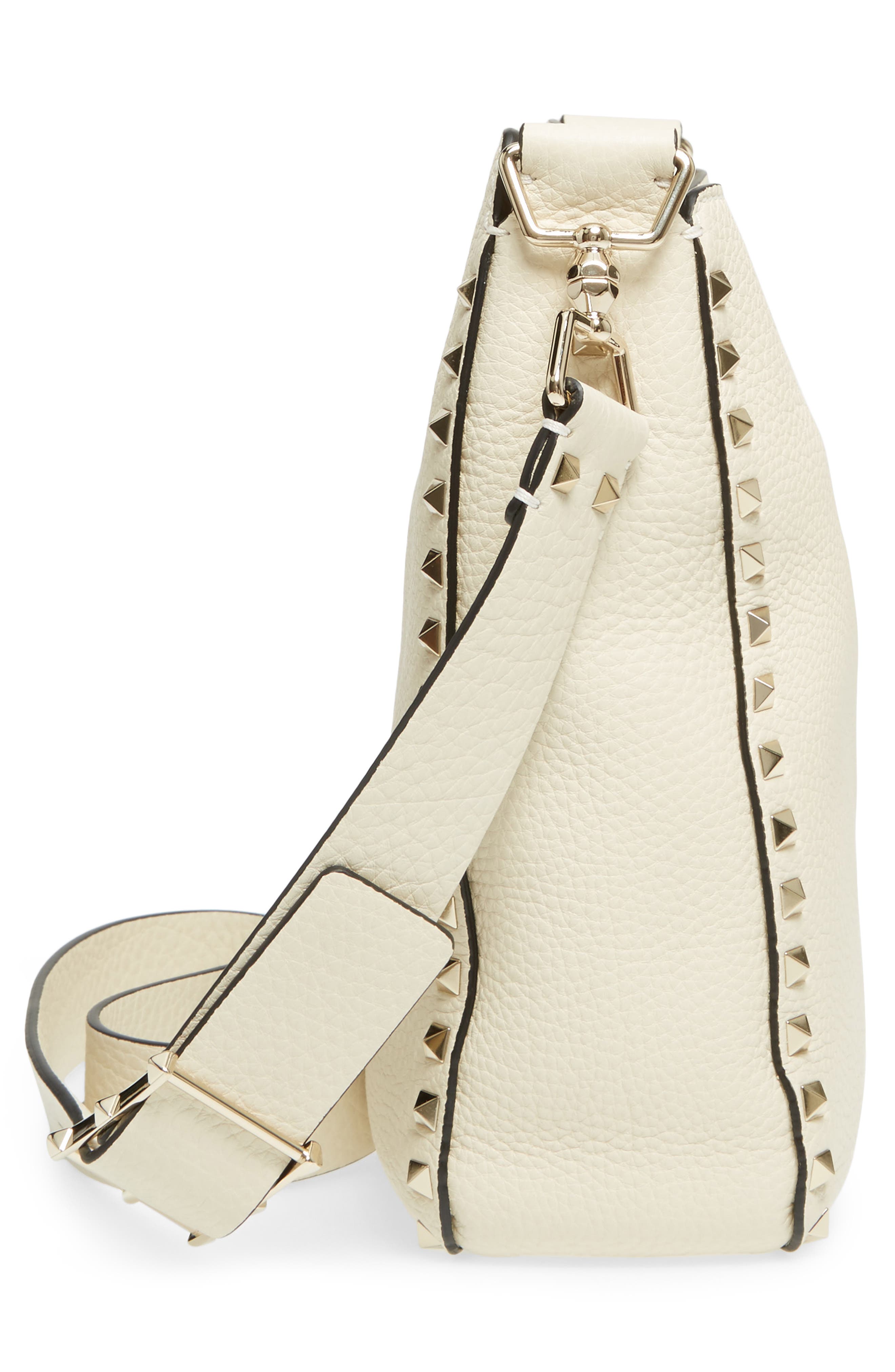 Small Rockstud Leather Hobo, Alternate, color, IVORY