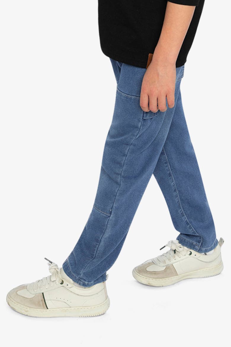 French Terry Denim Cargo Pocket Drawstring Waist Pants, Alternate, color, Light Blue Denim