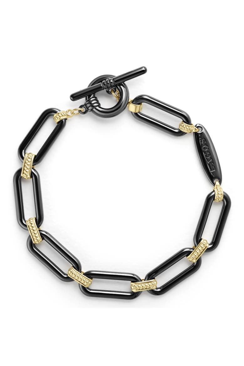Meridian 18K Gold & Black Ceramic Toggle Bracelet, Main, color, BLACK/GOLD