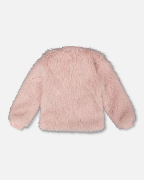 Deux Par Deux Short Faux Fur Coat In Pink