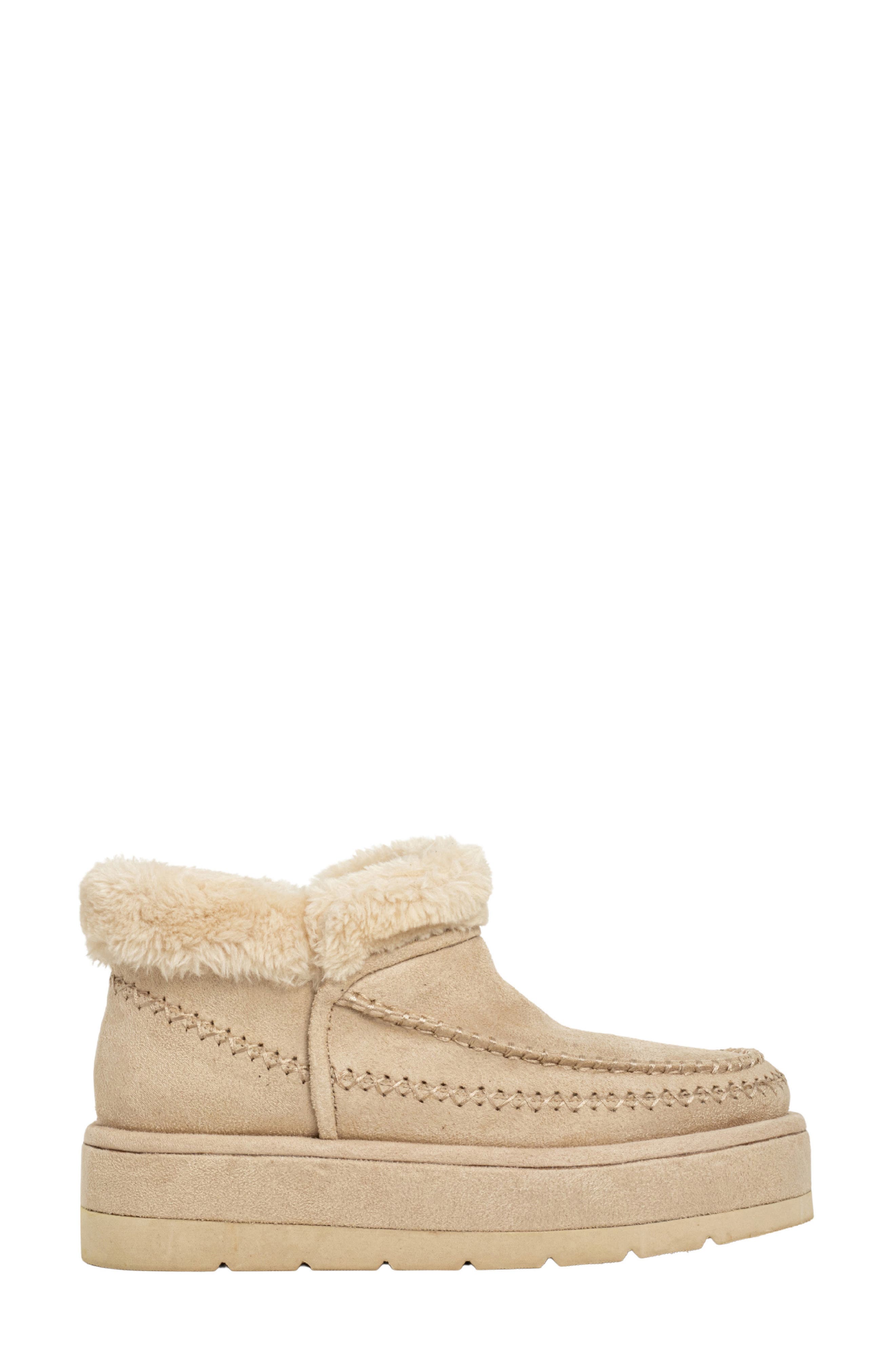 SHUSHOP Ulla Faux Fur Lined Platform Bootie, Alternate, color, Bone Suede