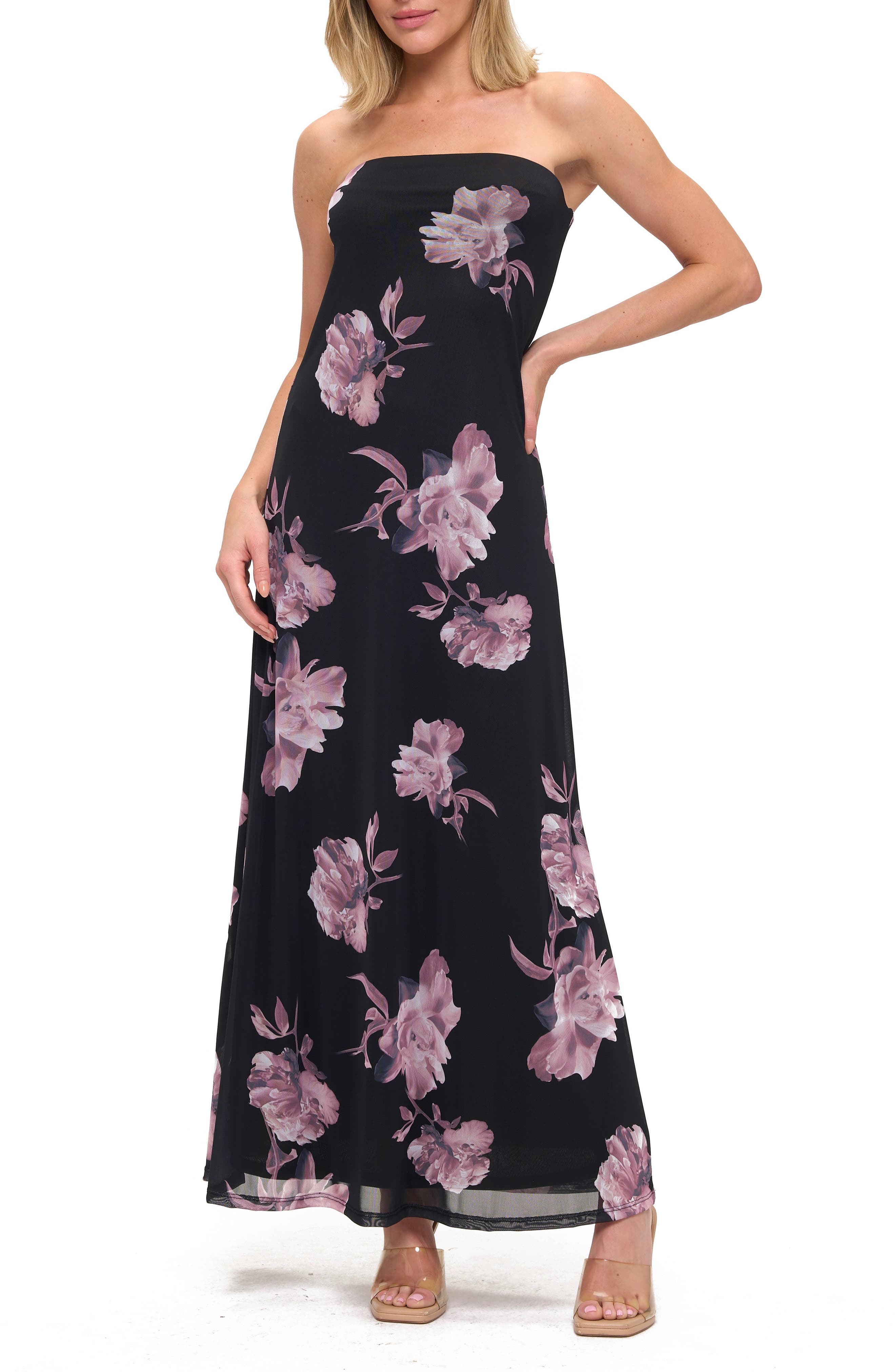 Printed Strapless Maxi Dress