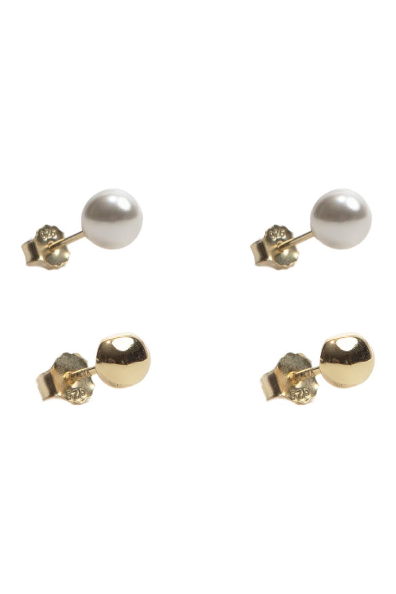Freshwater Pearl & Round Stud Earrings Set, Main, color, GOLD