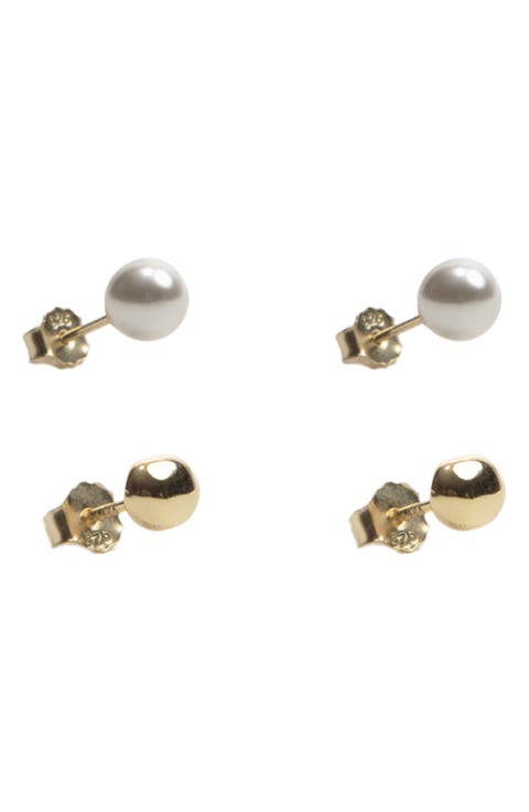 Freshwater Pearl & Round Stud Earrings Set