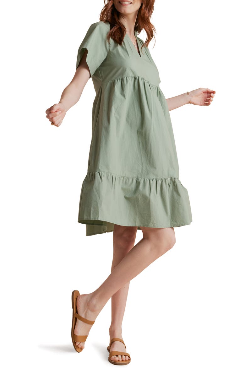 Tiered Cotton Maternity Dress, Alternate, color, DEEP SAGE