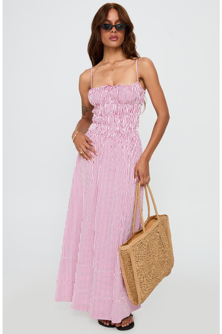 Loralei Stripe Shirred Sleeveless Maxi Dress, Alternate, color, RED STRIPE