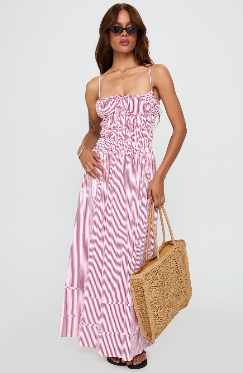 Princess Polly Loralei Stripe Shirred Sleeveless Maxi Dress, Alternate, color, Red Stripe