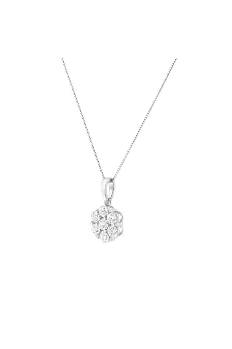 14K White Gold 2.00 Cttw Brilliant Diamond 7 Stone Flower Cluster Pendant Necklace, Alternate, color, White