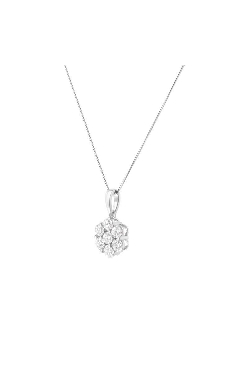 Haus of Brilliance 14K White Gold 2.00 Cttw Brilliant Diamond 7 Stone Flower Cluster Pendant Necklace, Alternate, color, White