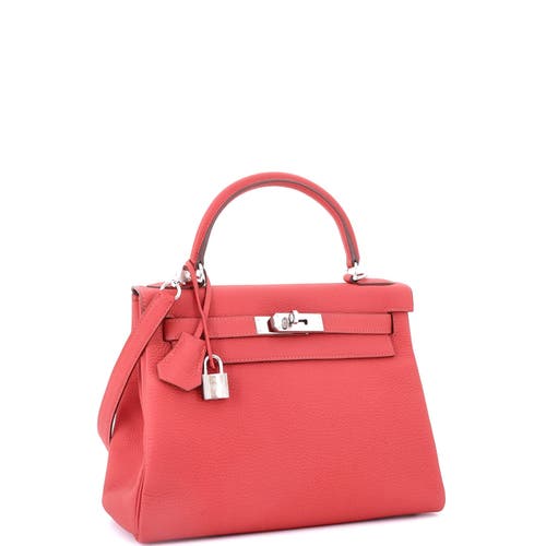 Pre-owned Hermes Hermes Kelly Handbag Red Clemence With Palladium Hardware 28