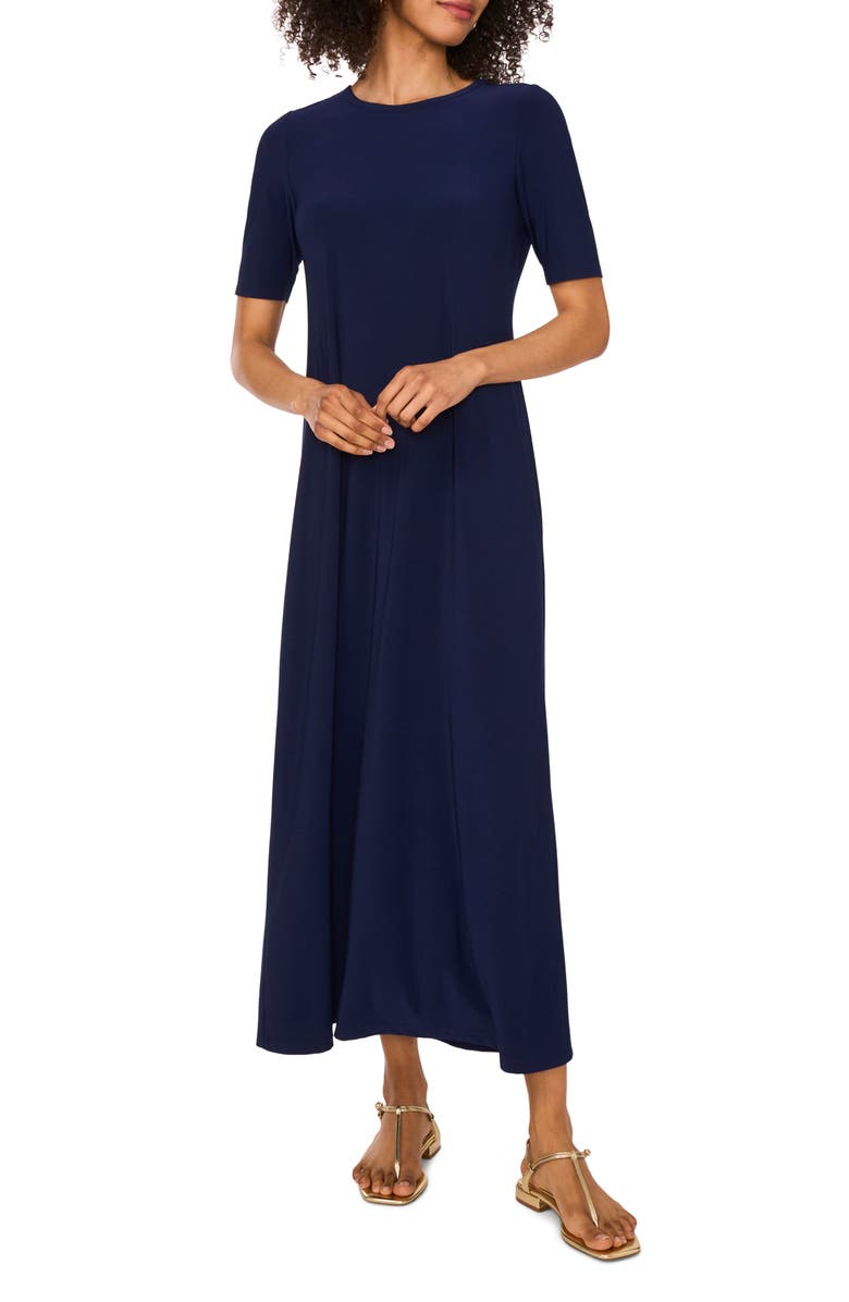 Vince Camuto Short Sleeve Maxi Dress, Main, color, Classic Navy