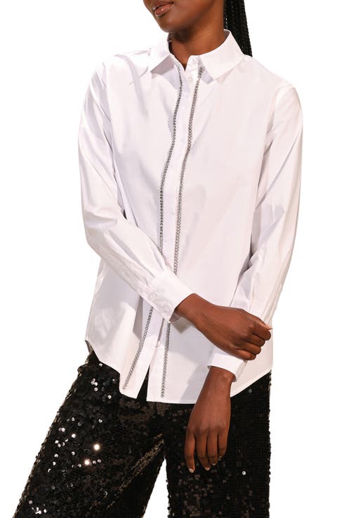 Rhinestone Embellished Cotton Button-Up Shirt