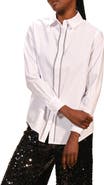 Isaac Mizrahi New York Rhinestone Embellished Cotton Button-Up Shirt