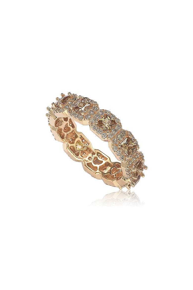 14K Rose Gold Plated Sterling Silver Asscher Cut Brown & White Cubic Zirconia Band Ring, Main, color, BROWN