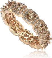 SUZY LEVIAN 14K Rose Gold Plated Sterling Silver Asscher Cut Brown & White Cubic Zirconia Band Ring