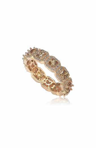 14K Rose Gold Plated Sterling Silver Asscher Cut Brown & White Cubic Zirconia Band Ring