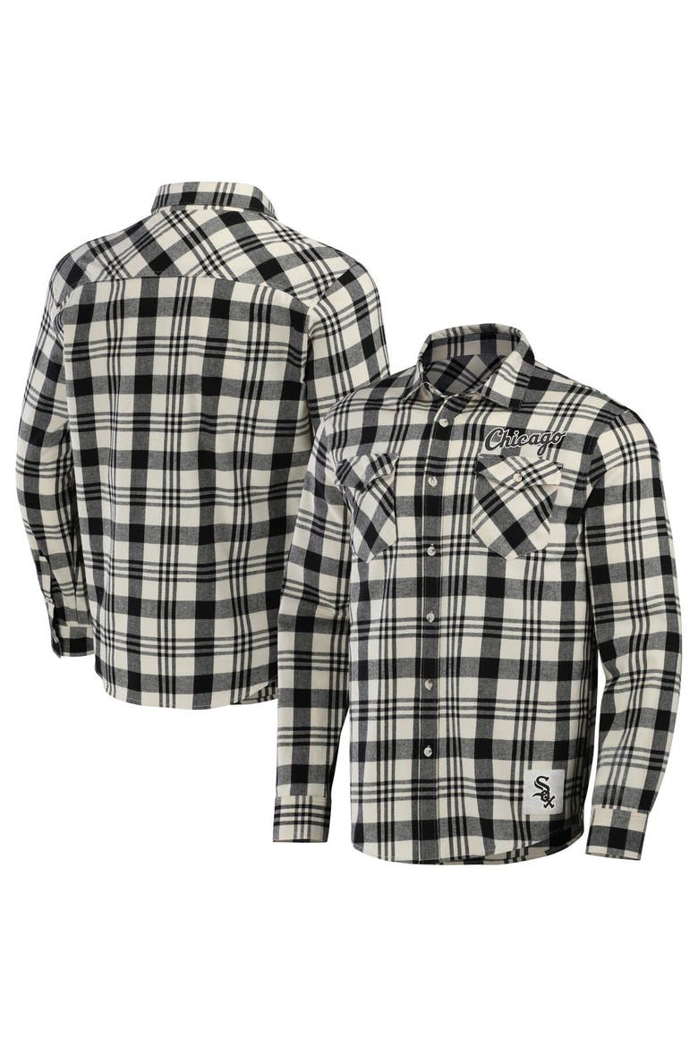 Men's Darius Rucker Collection by Fanatics Black Chicago White Sox Plaid Flannel Button-Up Shirt, Alternate, color, Black