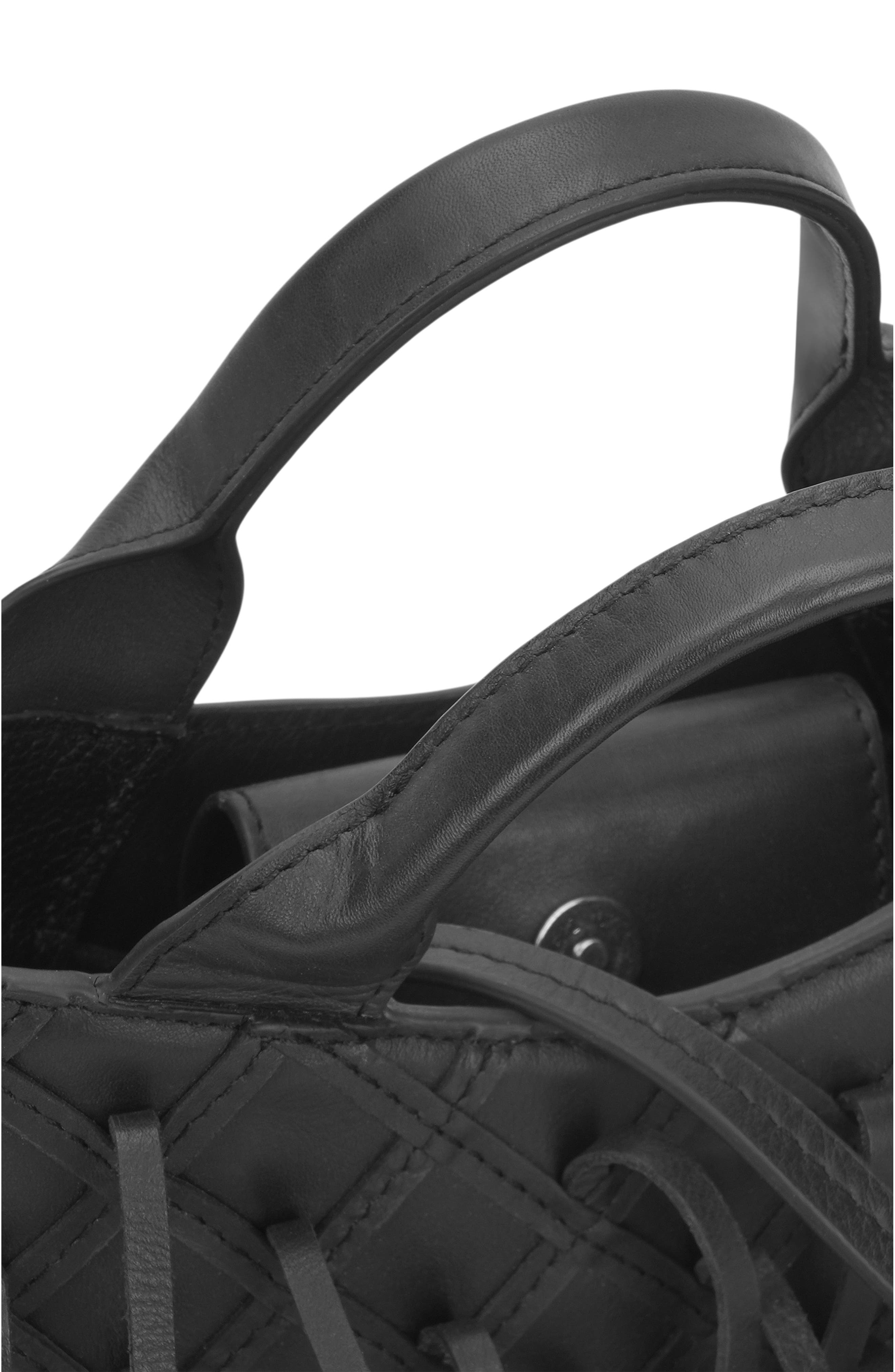 Katrina Mini Fringe Leather Tote, Alternate, color, BLACK