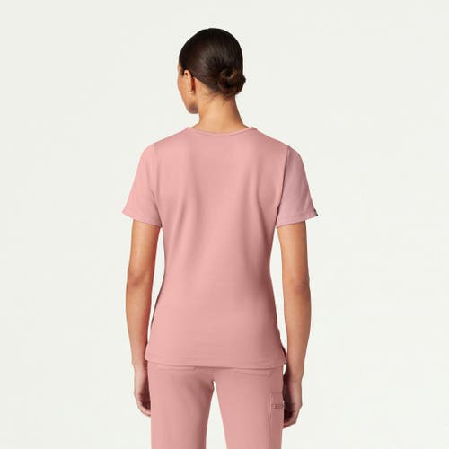 Jaanuu 2-pocket Slim Knit V-neck Scrub Top In Pink