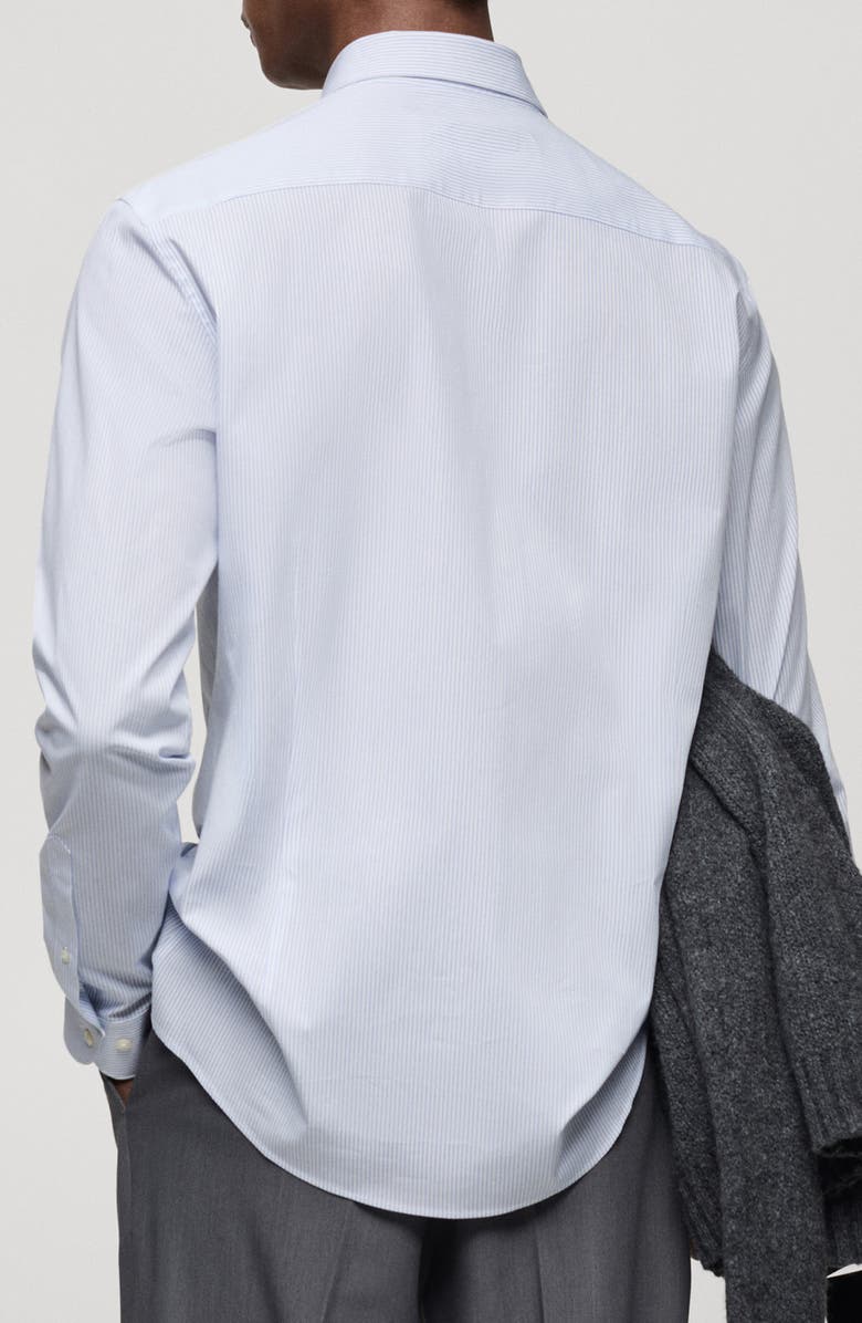 MANGO Regular Fit Stripe Stretch Cotton Button-Up Shirt, Alternate, color, Sky Blue