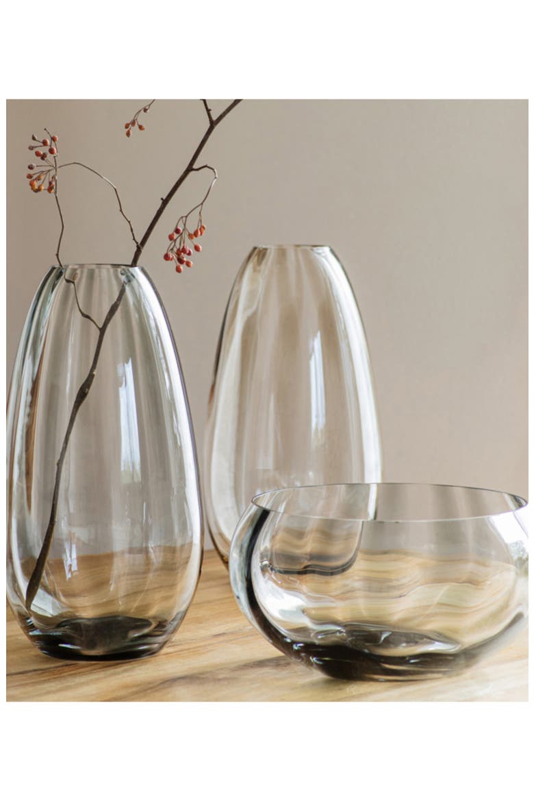 Bolla Pleated Glass Medium Vase, Alternate, color, GREY
