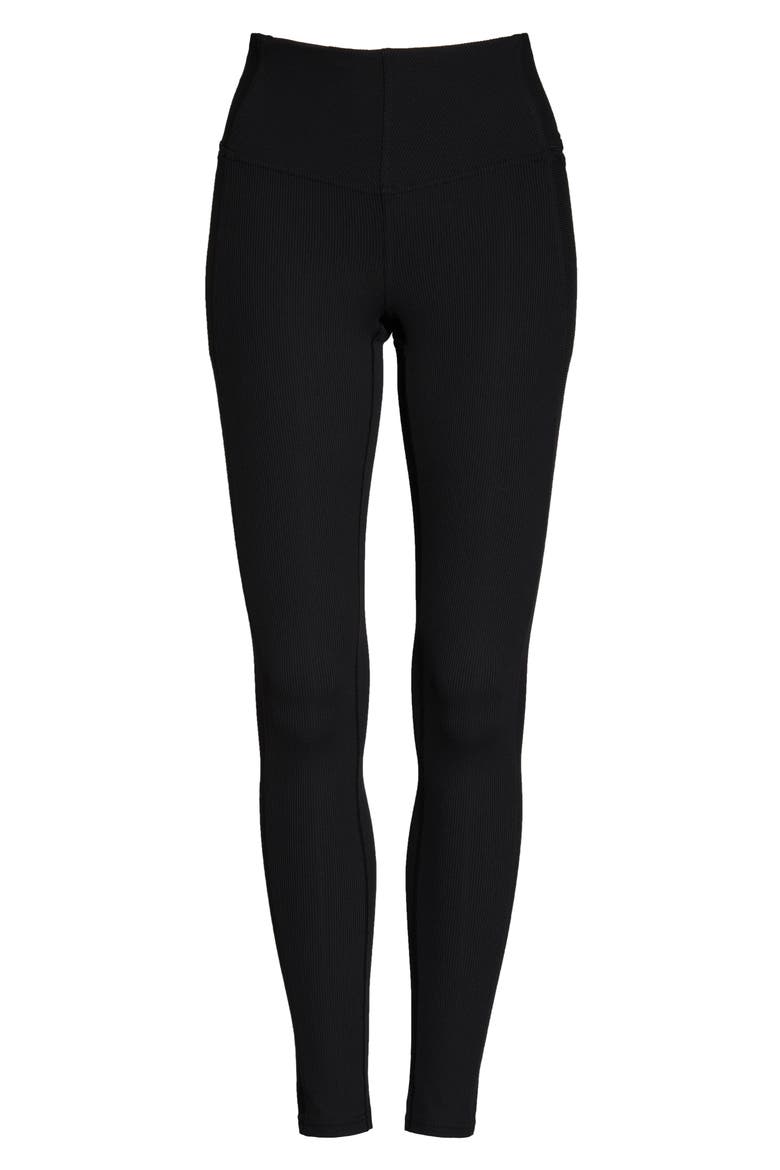 Live In Rib Pocket High Waist Leggings, Alternate, color, BLACK