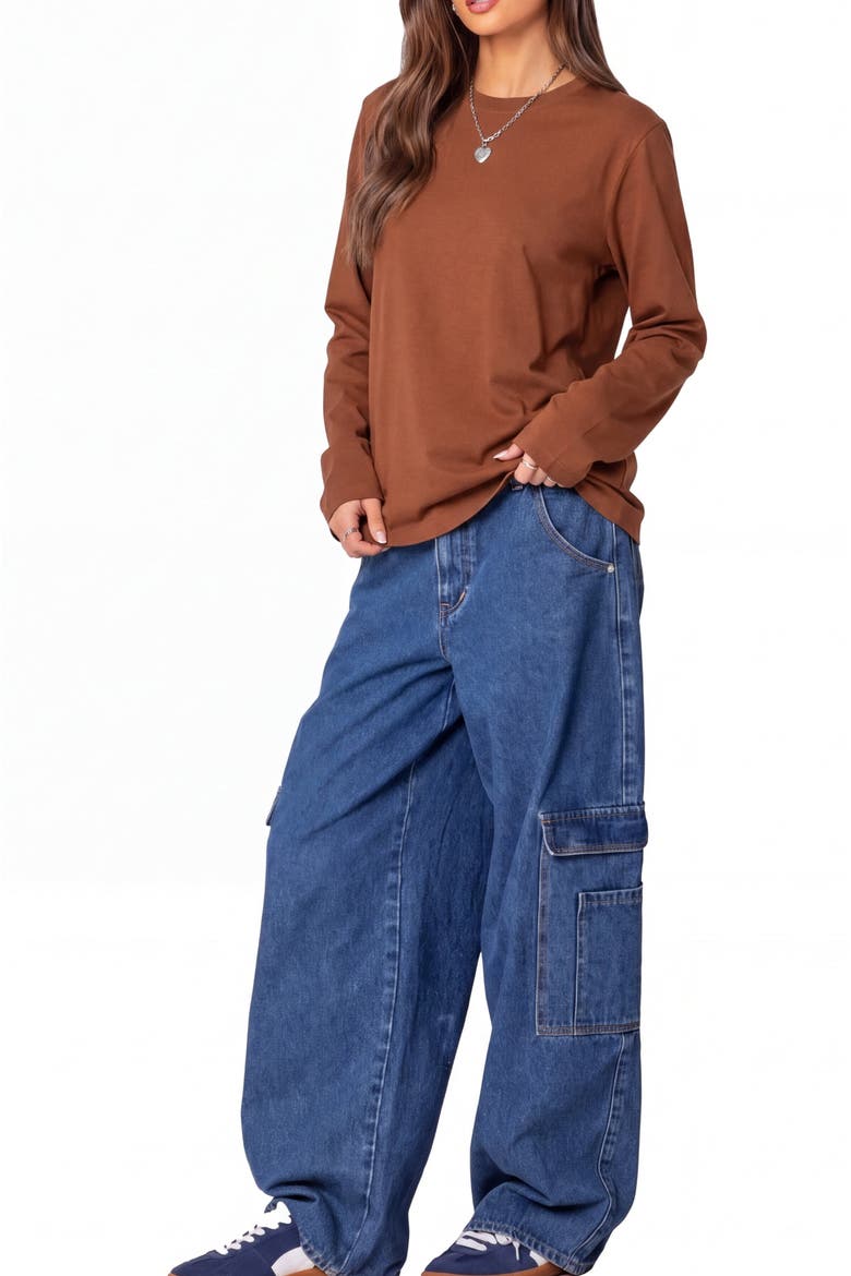 Relaxed Fit Long Sleeve Organic Cotton Layering T-Shirt, Alternate, color, Brown