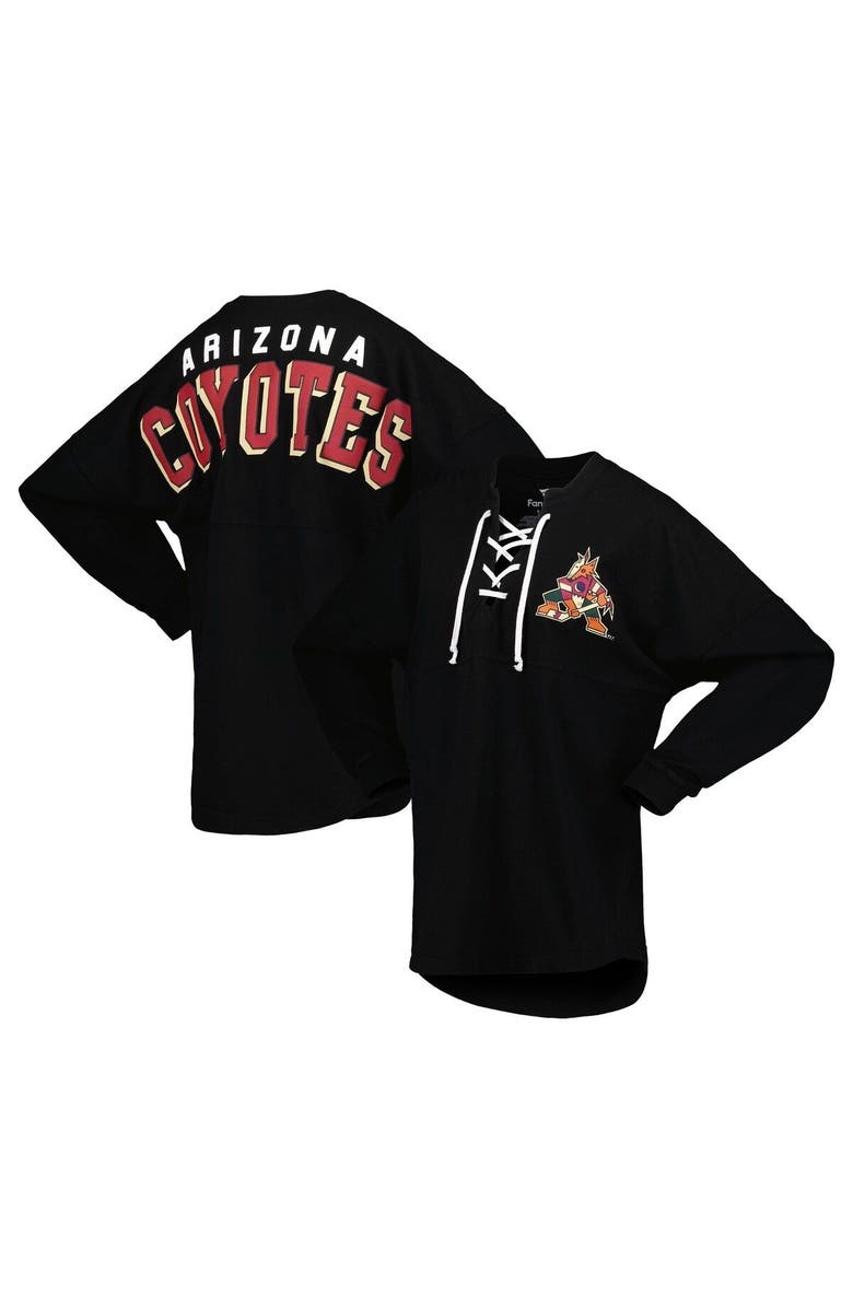 FANATICS Women's Fanatics Branded Black Arizona Coyotes Spirit Lace-Up V-Neck Long Sleeve Jersey T-Shirt, Main, color, 